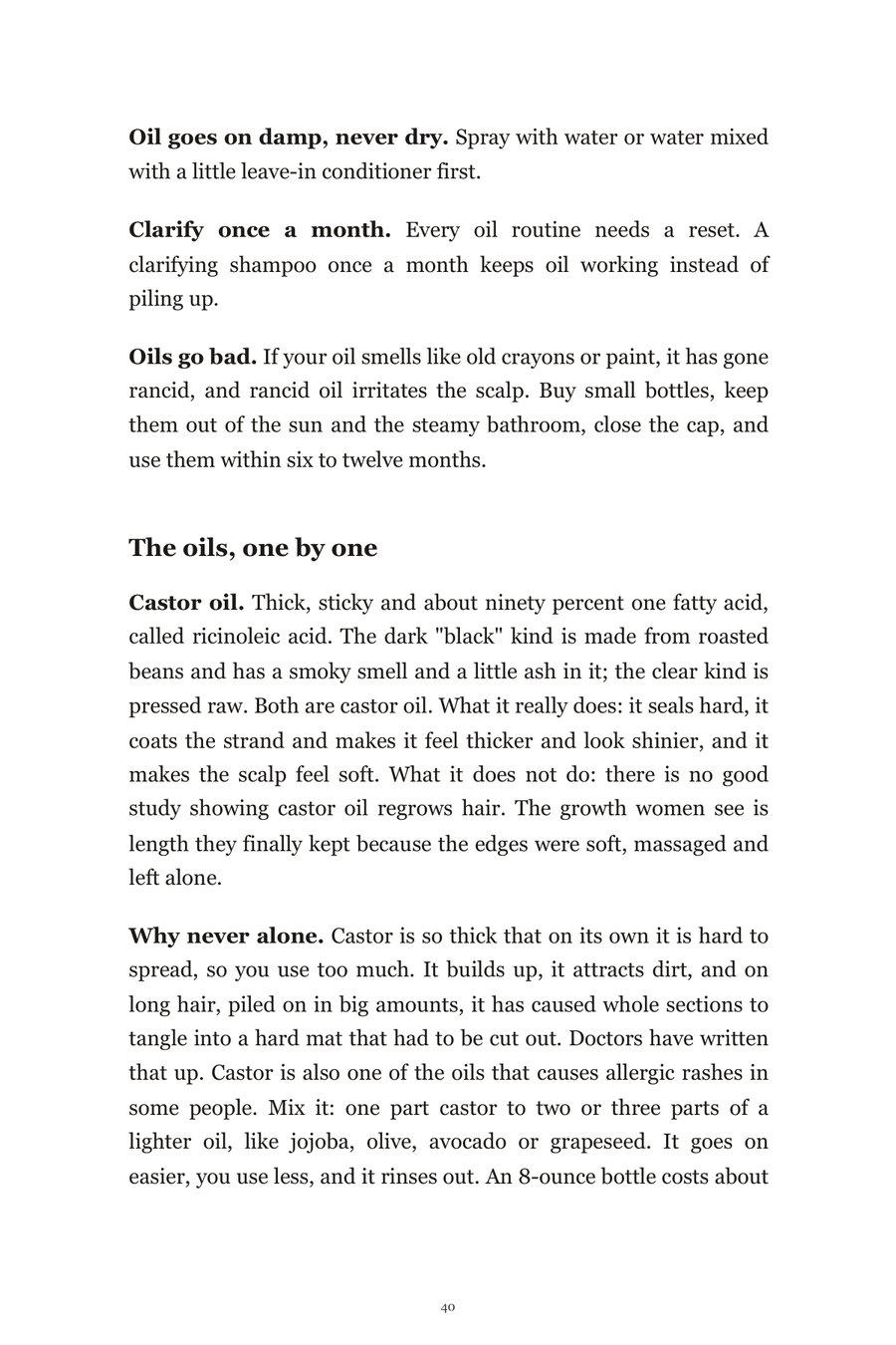 Book page: castor oil and why never alone